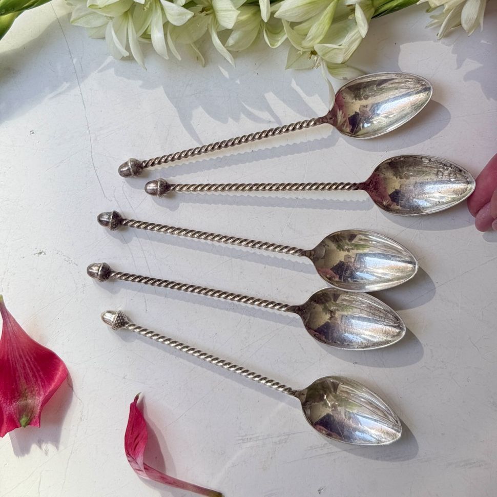 Ложка кофейная Желудь 11 см серебро  