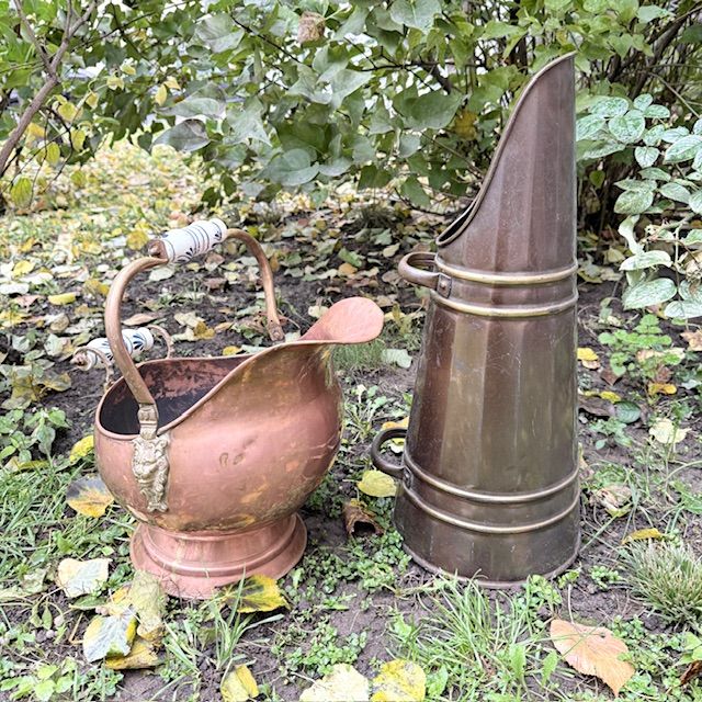 Зольник с фаянсовыми ручками 42 см Голландия медь латунь