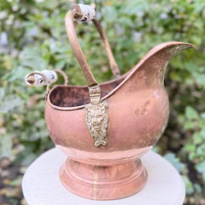  Зольник с фаянсовыми ручками 42 см  Голландия медь латунь 