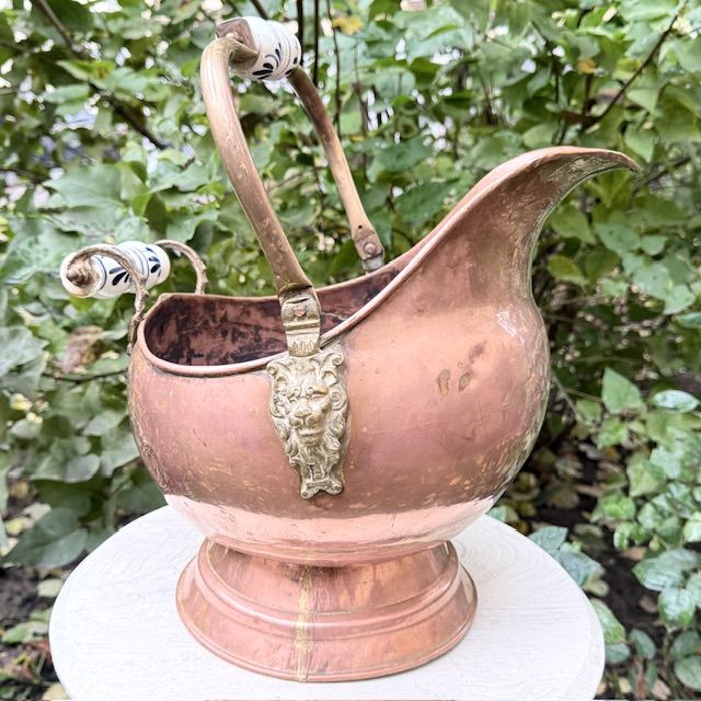 Зольник с фаянсовыми ручками 42 см Голландия медь латунь