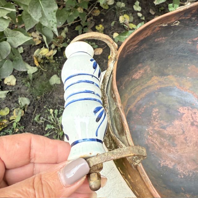 Зольник с фаянсовыми ручками 42 см Голландия медь латунь