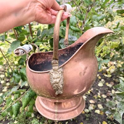  Зольник с фаянсовыми ручками 42 см  Голландия медь латунь 