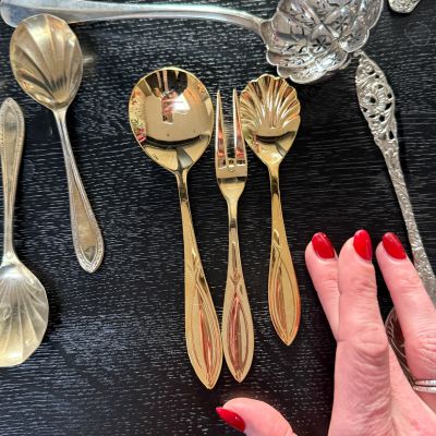 Ложки и вилка сервировочные золочение набор 3 предмета