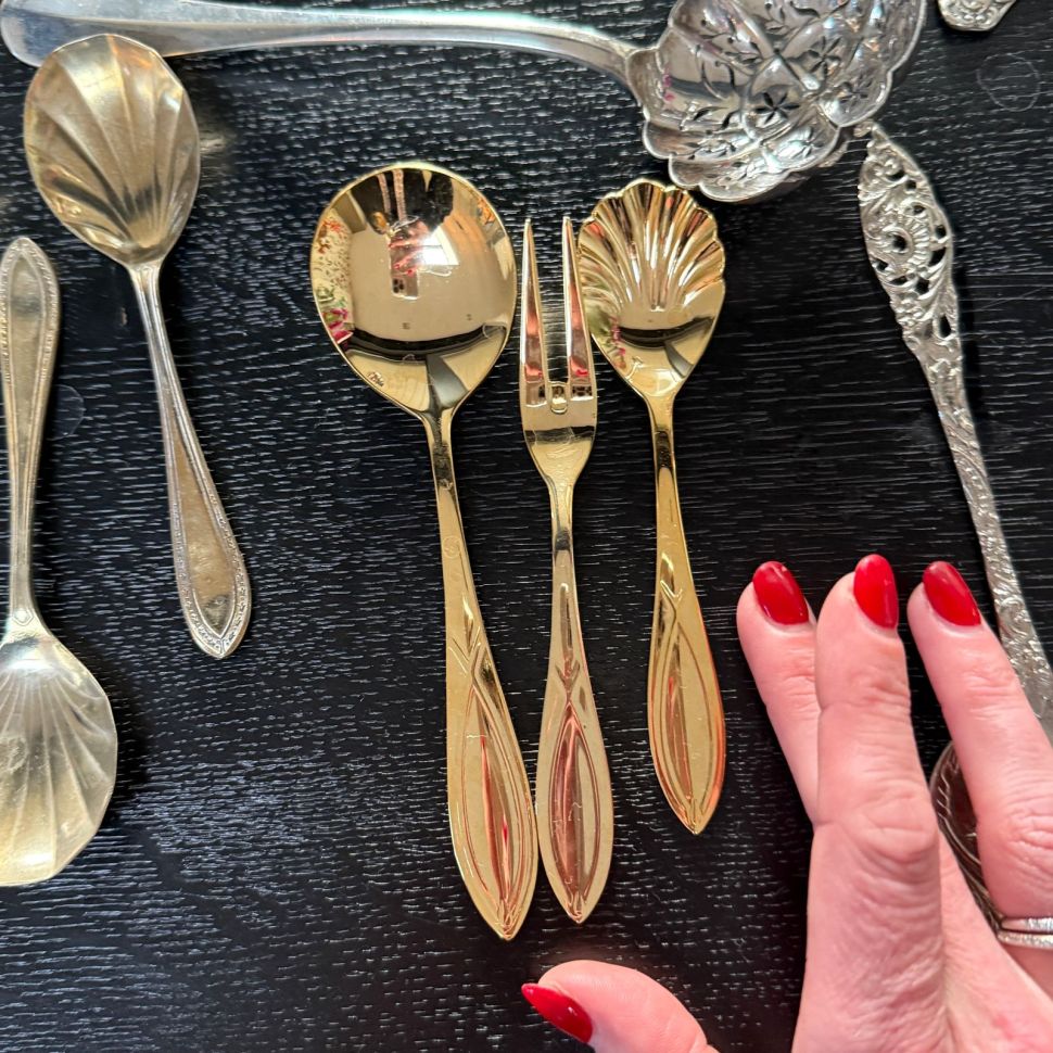 Ложки и вилка сервировочные золочение набор 3 предмета