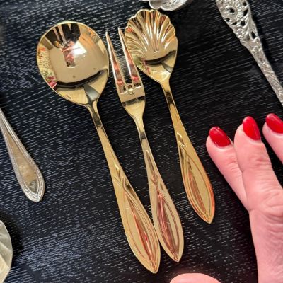 Ложки и вилка сервировочные золочение набор 3 предмета