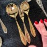 Ложки и вилка сервировочные золочение набор 3 предмета