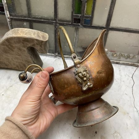 Кашпо зольник с керамичекой ручкой 21 см медь 