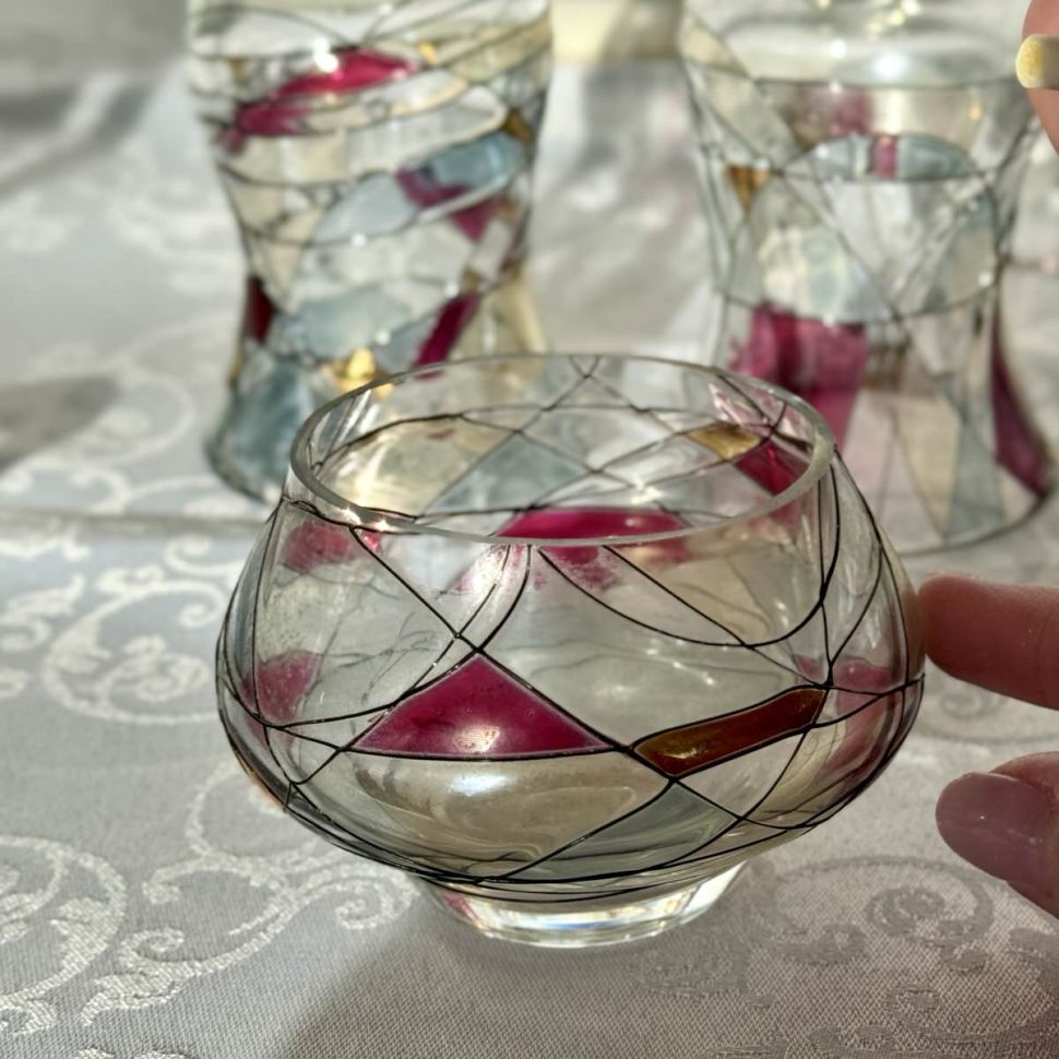 Сахарница 9 см стекло витраж Румыния