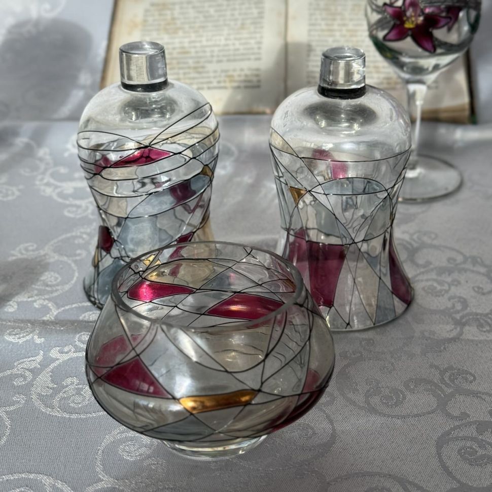 Сахарница 9 см стекло витраж Румыния