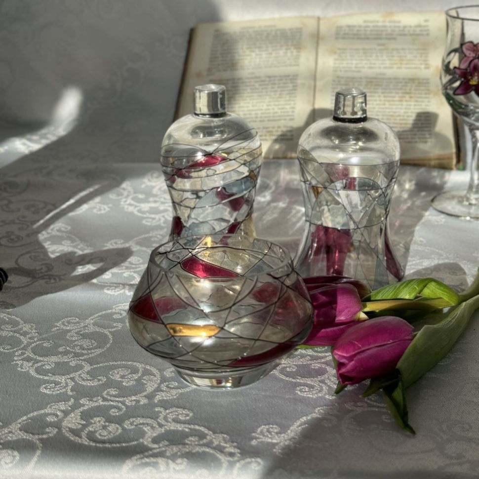 Сахарница 9 см стекло витраж Румыния