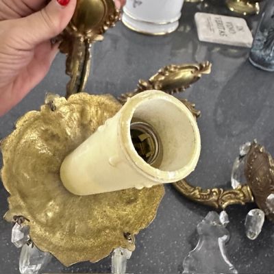 Бра настенное на 1 лампу 18 см бронза хрусталь Франция    