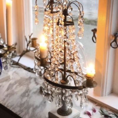 Подсвечник 38 см с хрустальными подвесками 
