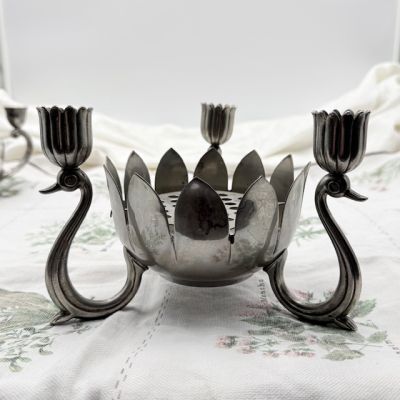 Подсвечник-роузбол на три свечи 18 см серебрение 1950-60е гг. 