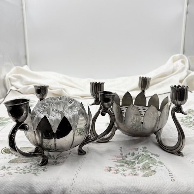 Подсвечник-роузбол на три свечи 18 см серебрение 1950-60е гг. 