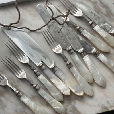 Вилка и нож мельхиор перламутр Shefield&amp;London набор 2 шт.