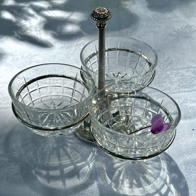 Менажница 3 чаши на подставке хрусталь серебрение Франция