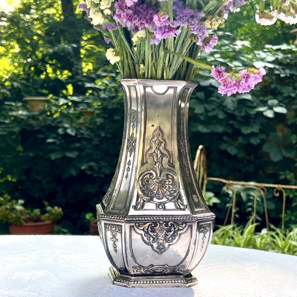 Ваза 22 см мельхиор серебрение Ар-нуво Франция