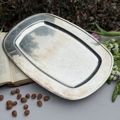 Блюдо поднос 46х31 см серебрение по латуни