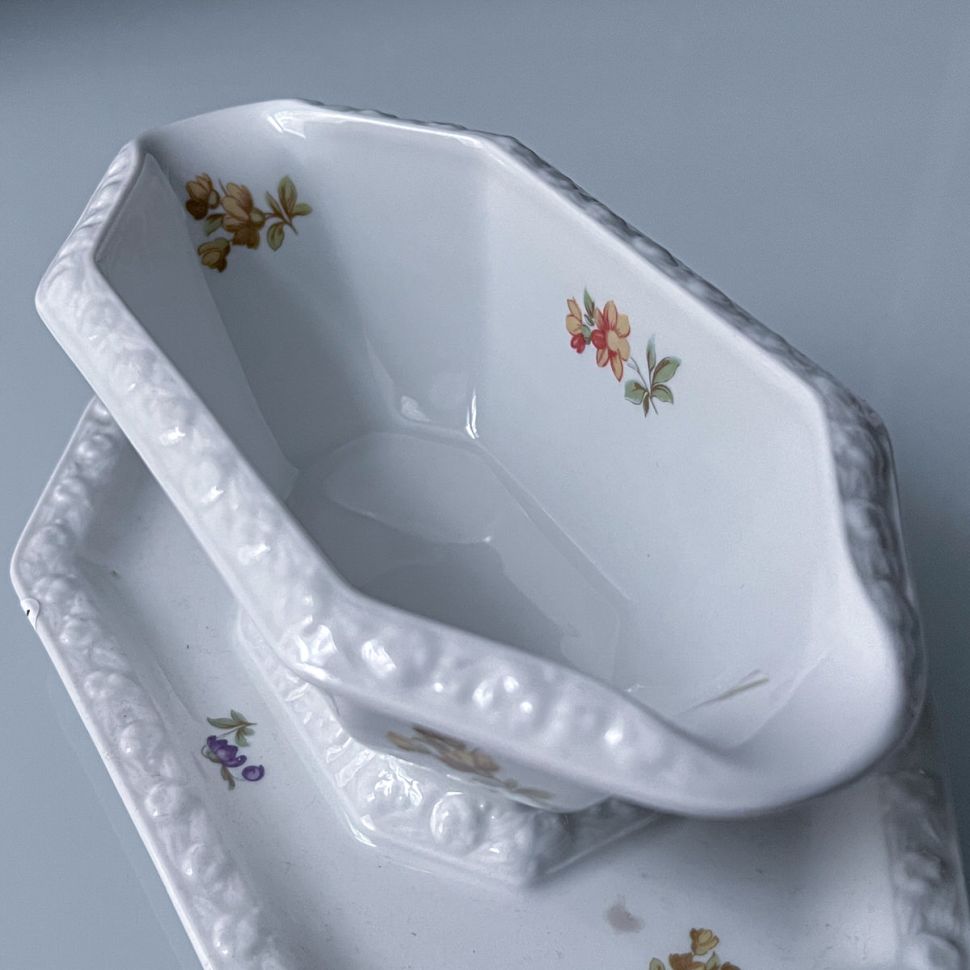 Соусник на блюде Rosenthal Maria Classic Rose Мейсенский букет 400 мл Германия