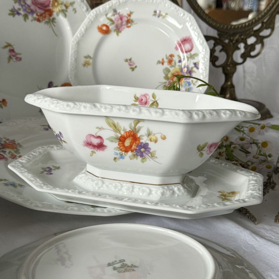 Соусник на блюде Rosenthal Maria Classic Rose Мейсенский букет 400 мл Германия