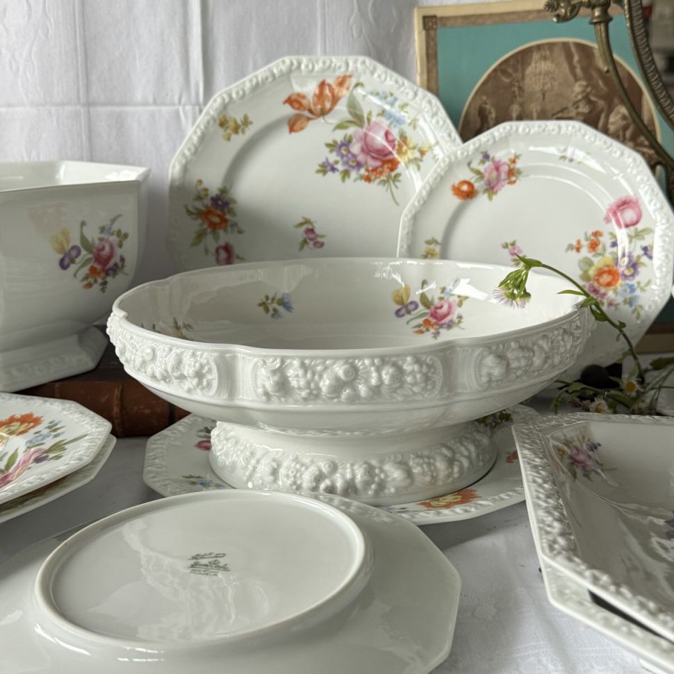 Соусник на блюде Rosenthal Maria Classic Rose Мейсенский букет 400 мл Германия