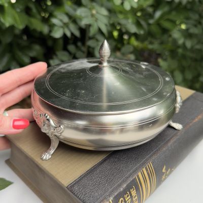 Шкатулка паштетница Львы на лапках с крышкой 17 см олово Голландия