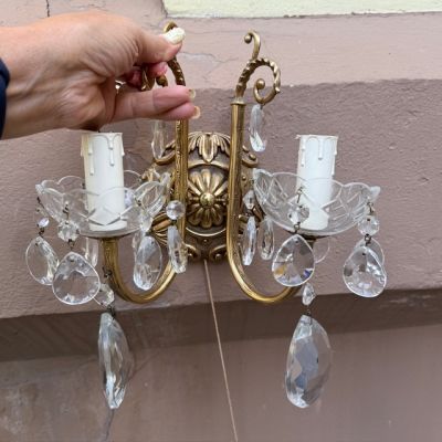 Бра настенное на 2 лампы 24 см латунь хрусталь