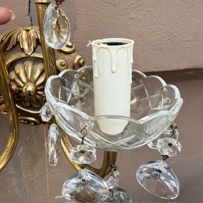 Бра настенное на 2 лампы 24 см латунь хрусталь