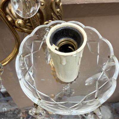 Бра настенное на 2 лампы 24 см латунь хрусталь