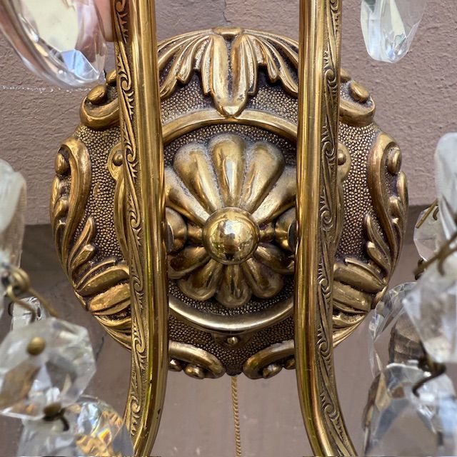 Бра настенное на 2 лампы 24 см латунь хрусталь