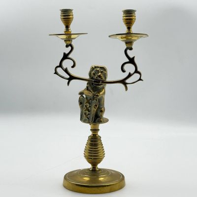 Подсвечник на две свечи Лев с гербом 33 см латунь