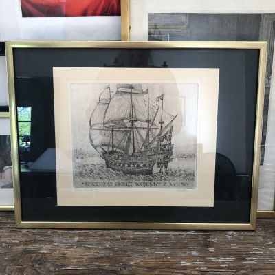 Картина репродукция 49х37 см карандаш Szwedzki Okret Wojenny Z XVII w