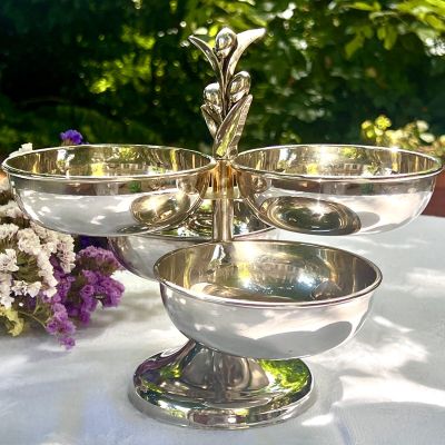 Менажница этажерка Олива 25 см сталь серебрение Франция