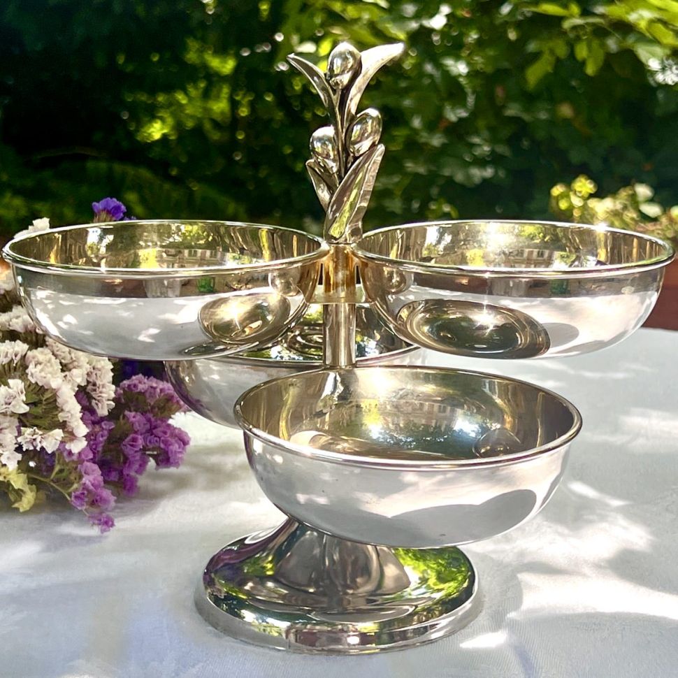 Менажница этажерка Олива 25 см сталь серебрение Франция