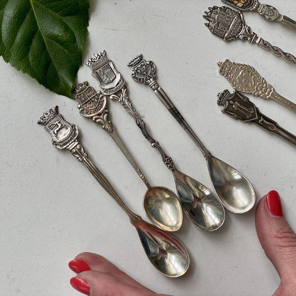 Ложка кофейная 12 см Гербы набор 4 шт мельхиор