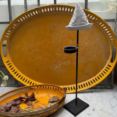 Подсвечник 40 см Корабль металл дерево