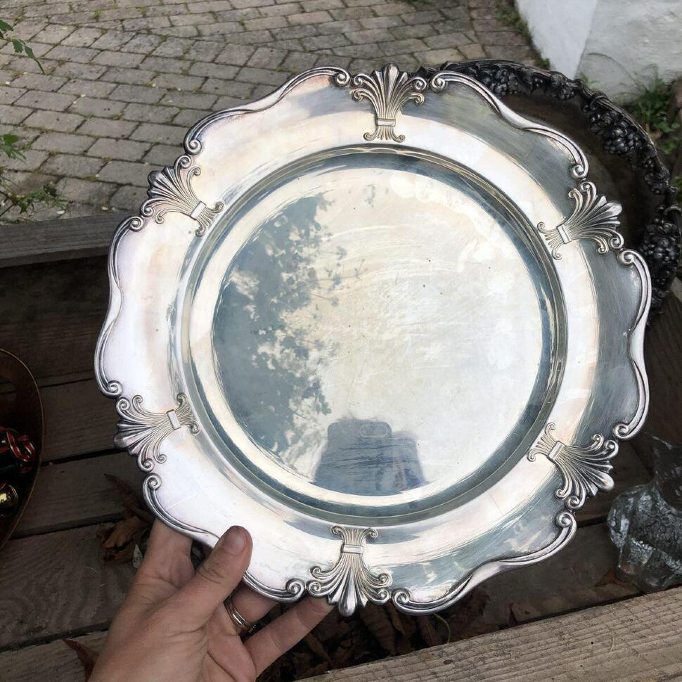 Блюдо поднос 30 см Сноп колосьев мельхиор 