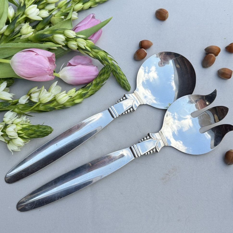 Вилка и ложка салатные 31 см серебрение по стали