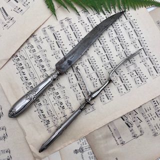 Набор вилка нож сервировочный 32 см серебро сталь Франция