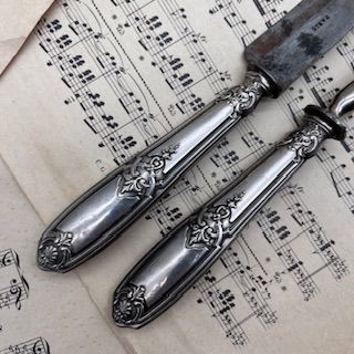 Набор вилка нож сервировочный 32 см серебро сталь Франция