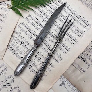 Набор вилка нож сервировочный 32 см серебро сталь Франция