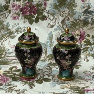 Ваза клуазоне мини с крышкой 11 см латунь эмаль 