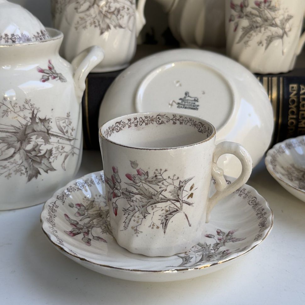 Кофейная пара Maastricht Petrus Regout Чертополох 150 мл Голландия 1890 гг