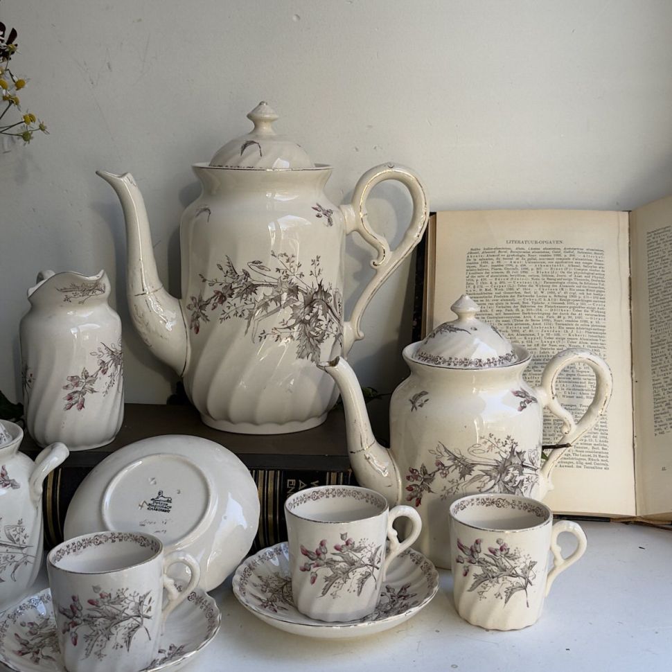 Кофейная пара Maastricht Petrus Regout Чертополох 150 мл Голландия 1890 гг