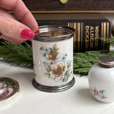 Ваза стакан 8 см Розы фарфор мельхиор