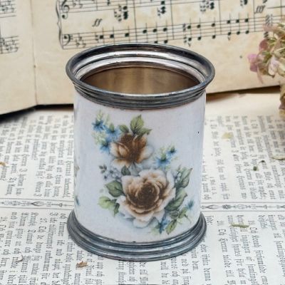 Ваза стакан 8 см Розы фарфор мельхиор