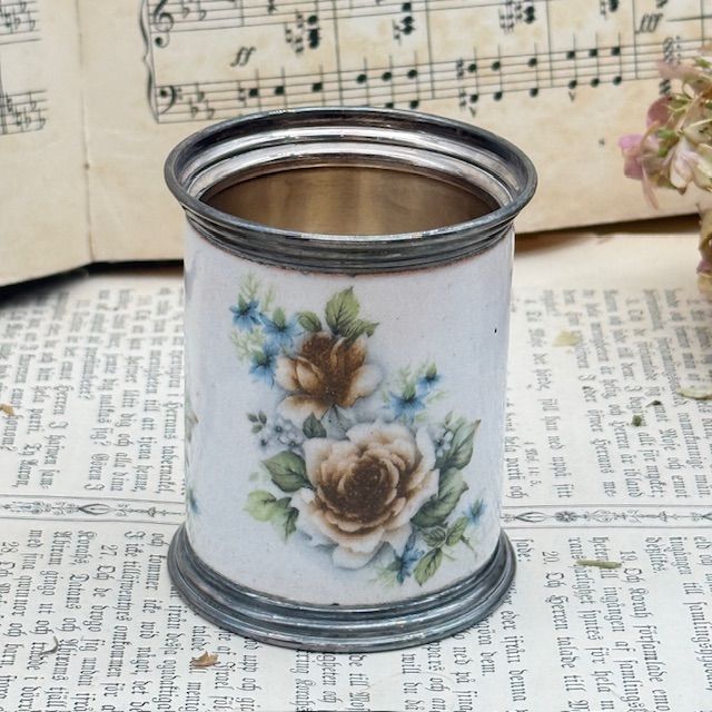 Ваза стакан 8 см Розы фарфор мельхиор