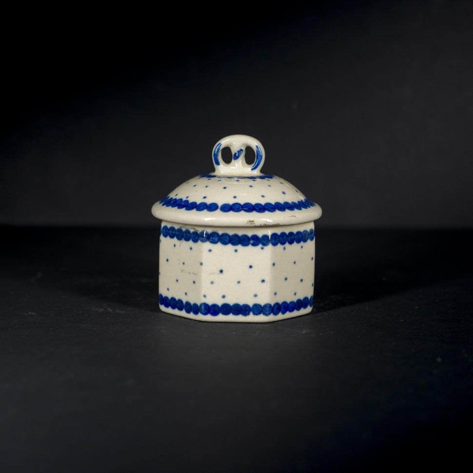 Шкатулка мини синие точечки узор керамика, Польша