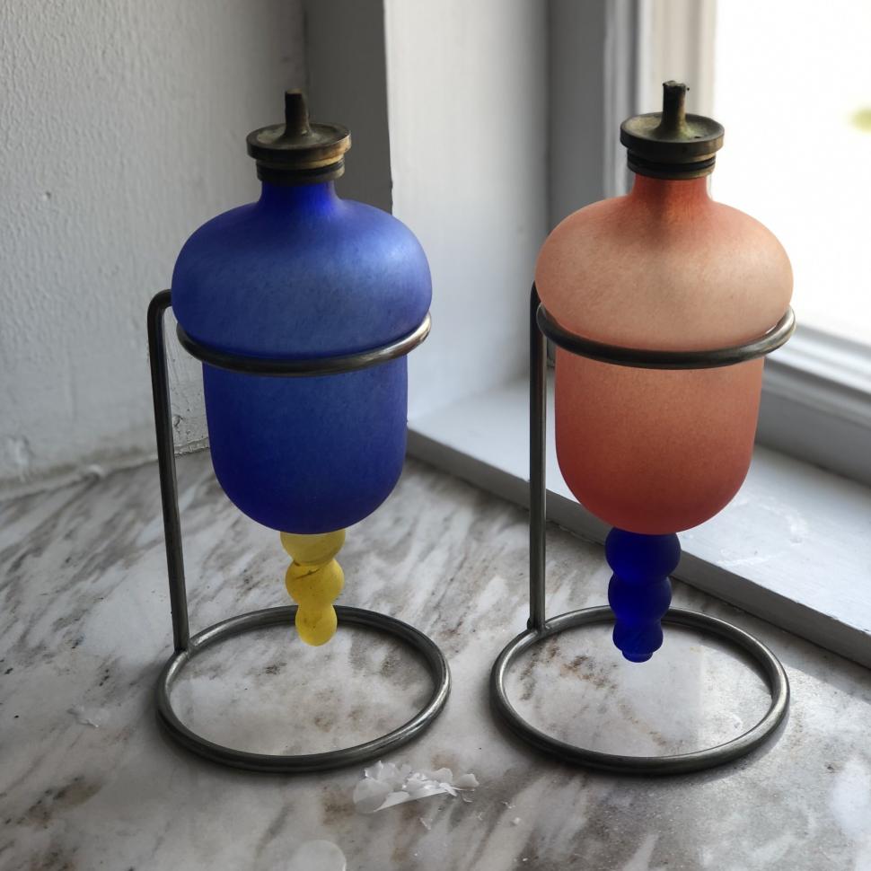 Лампа керосиновая на подставке Синяя