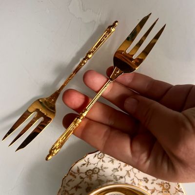 Вилка трезубец 15 см металл желтое напыление